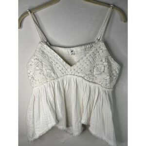 BP. Cami Tank Top Womens M White Excellent Lace Trim Gauze Peplum Raw Hem Boho
